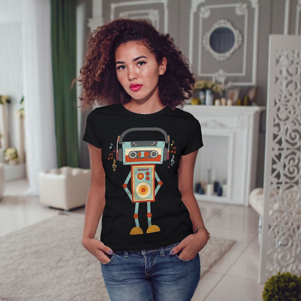 Söt Robot Women Blackt-shirt M