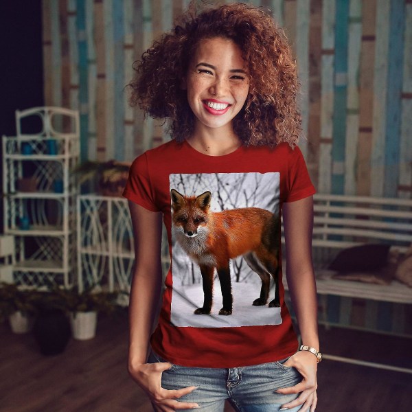Fox Winter Photo Animal Women Redt-shirt M