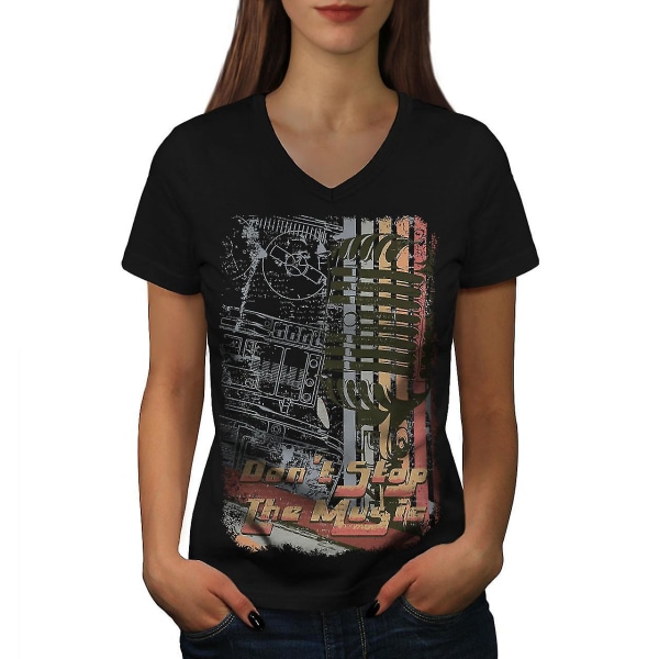 Don't Stop The Music Women T-shirt med svart halsringning L