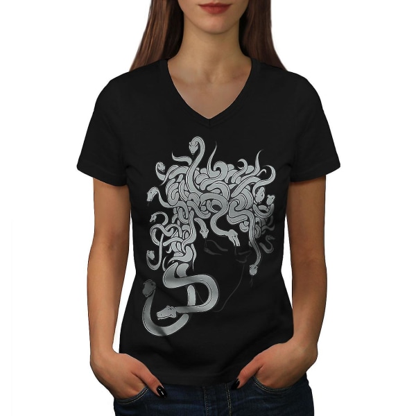 Snake Scary Art Fantasy Women Blackv-neck T-shirt 3XL