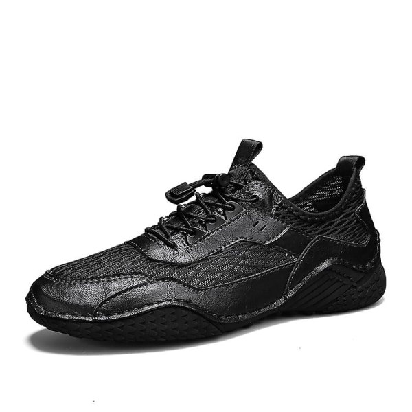 Promenadskor för män Andas Flying Woven Mesh joggingskor Halkfria sneakers 3C55071 Black 45