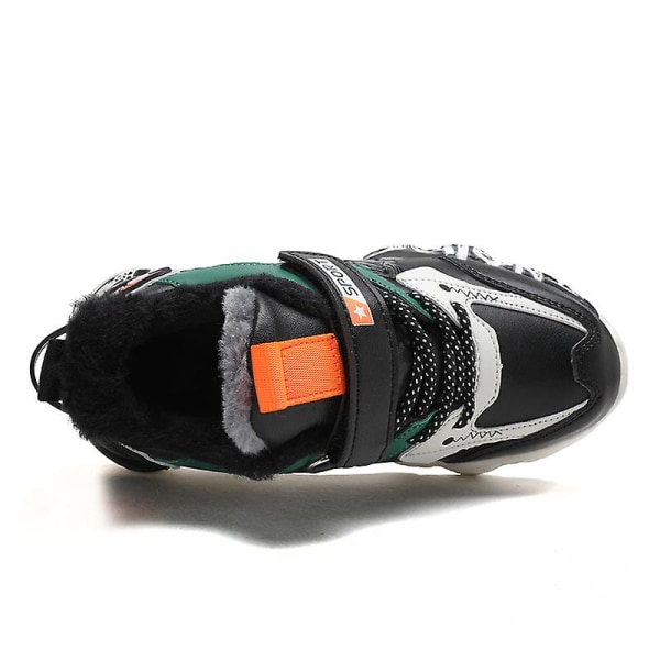 Barn Vintervarma Sneakers Flickor Pojkar Snow Outdoor löparskor X2021 BlackGreen 33