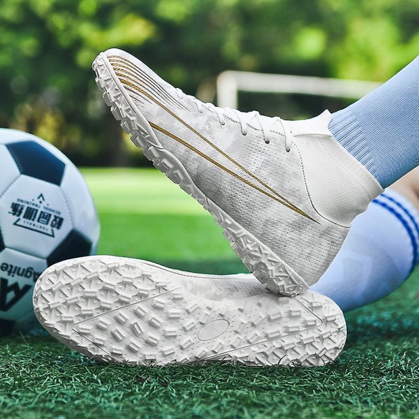 Fotbollsskor för män Halkfria fotbollsskor för herr, Gräs Fotbollssneakers 2L20167-1 White 37