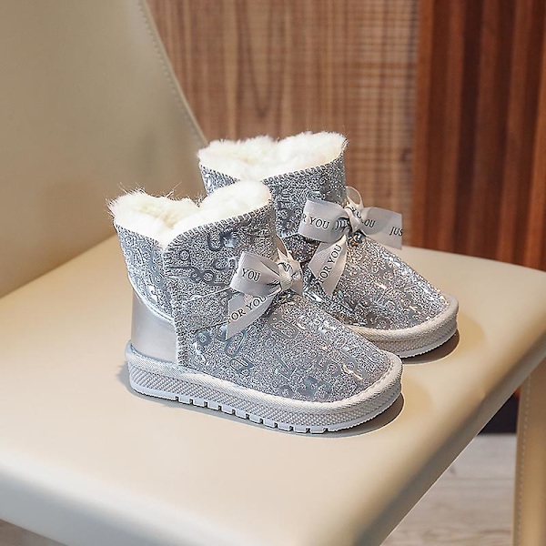 Flickor Vinter snökängor Skor Anti-halk Casual Lätt bomullsskor Xx2233 Silver 30