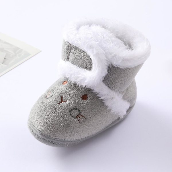 Vintervarma nyfödda toddler 1 år baby Flickor Pojkar Skor Mjuk sula Pälssnöskor 0-18M Gray 7-12 Months