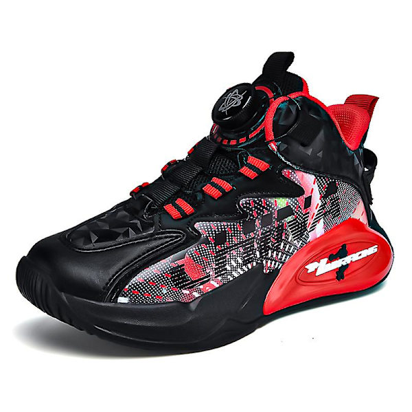 Basketskor för barn Mode Halkfria sneakers Andas Pojkar Flickor Sportskor 2902 BlackRed 36