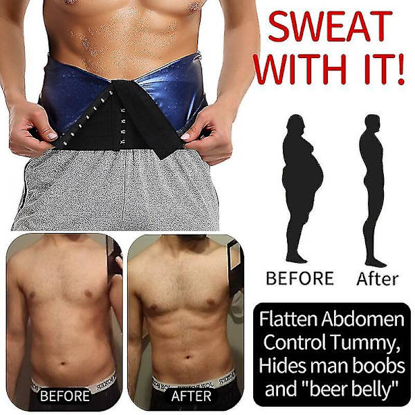 Magreducerare för män Bastu Body Shaper Fitness Svetttrimmer Bälte Waist trainer Magbantning Shapewear Waist trainer Korsett, dragkedja Silver XXL 3XL