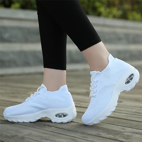 Dam Super Light Sneakers Tenis Feminino Dam Wedge Andas Running Mesh 2G1862 White 42