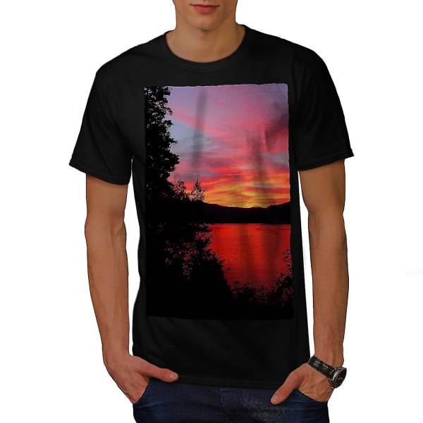 Sunset Dawn Photo Män Blackt-shirt L