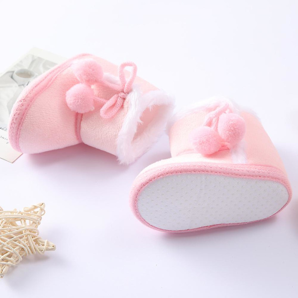Vintervarma nyfödda toddler 1 år baby Flickor Pojkar Skor Mjuk sula Pälssnöskor 0-18M Pink 7-12 Months