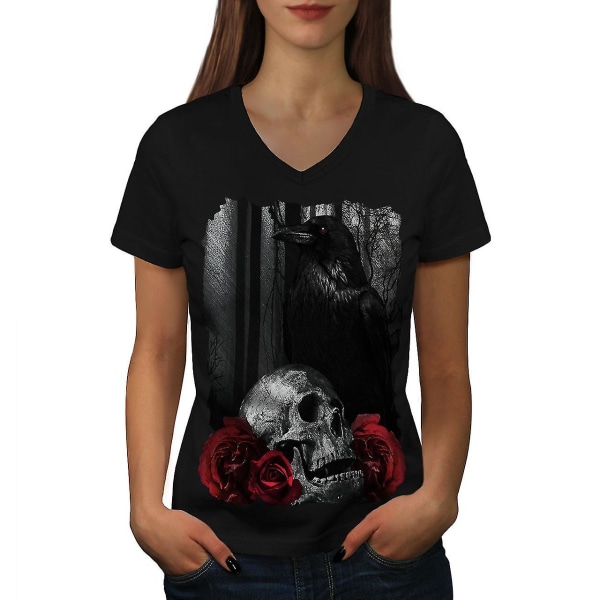 Skull Rose Raven Art Women T-shirt XXL