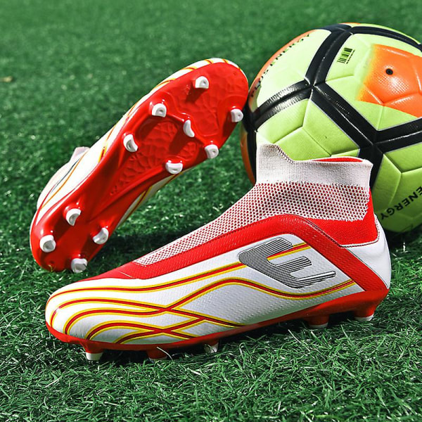 Fotbollsskor för män Fotbollsskor för vuxna med hög ankel Grästräning Sport Skor Sneakers 2Lkhu02 Red 39