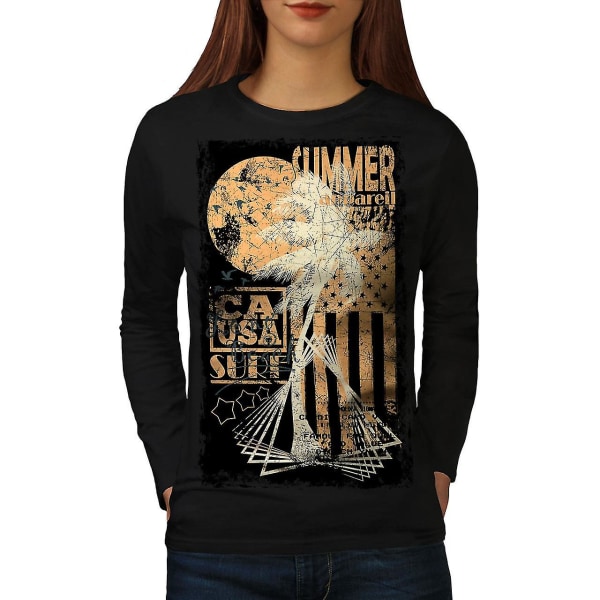 Summer Usa Flag Women Blacklong Sleeve T-shirt | Wellcoda XXL
