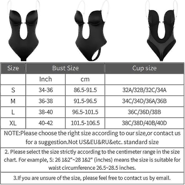 Kvinnor kastar djup V-ringad Body Shaper Strapless Backless Shapewear Black L