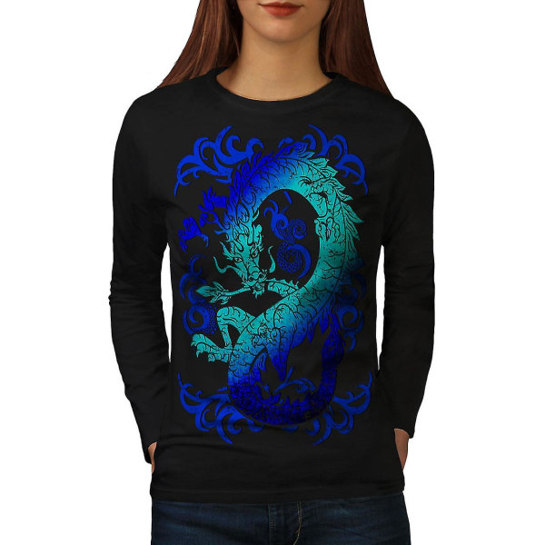 Fantasy Dragon Mystical Women Blacklong Sleeve T-shirt L