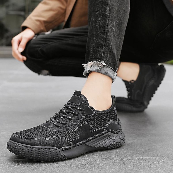 Promenadskor för män Andas Flying Woven Mesh joggingskor Halkfria sneakers 3C9903 Black 41