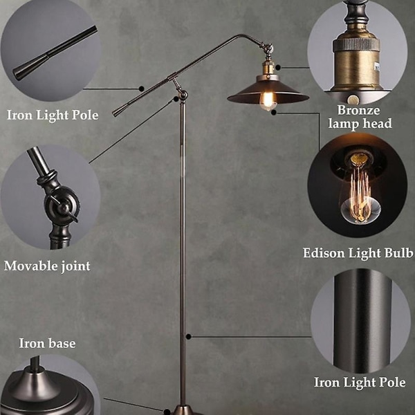 40W Loft Industriell Vindjärn Konst Nostalgisk Studierum Vardagsrum Sängbord Fiske Golvlampa