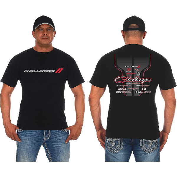 Jh Design Dodge Challenger T-shirt för män med kort ärm, svart skjorta med rund hals XXL