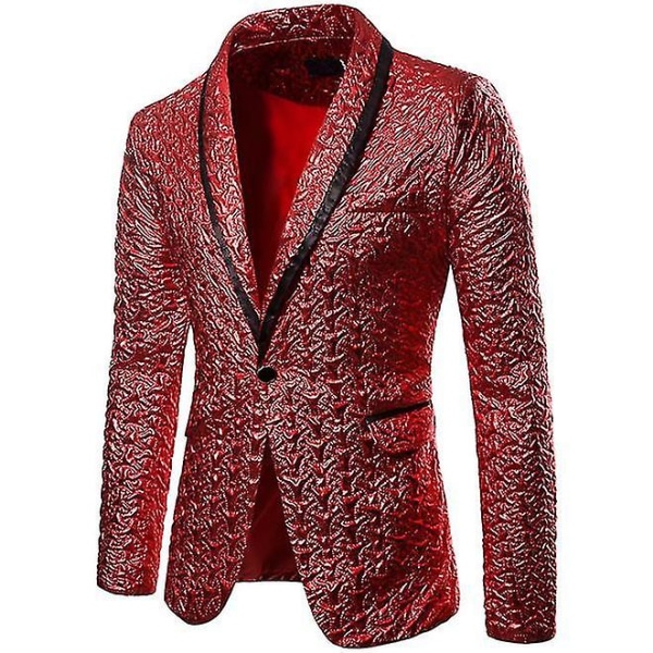 Shiny Glitter Suit Jacket, Herr Sjalkrage Enknapps Blazer Jacka, Balklänning Blazers red L