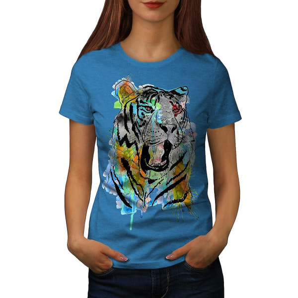 Tiger Art Paint Animal Women Royal Bluet-shirt XXL