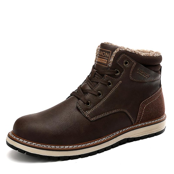 Snöskor för män Läder Plus Velvet Varma Utomhus bomullsskor F9704 Brown 40