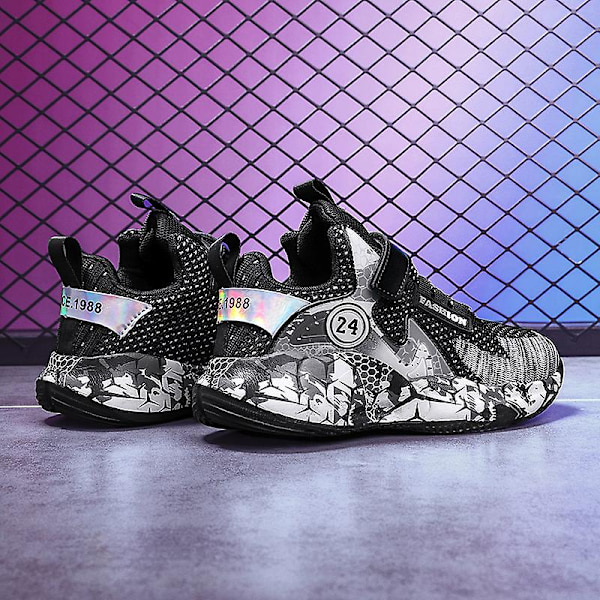 Basketskor för barn Mode Pojkar Flickor Sneakers Andas Sportskor 2202 BlackWhite 33