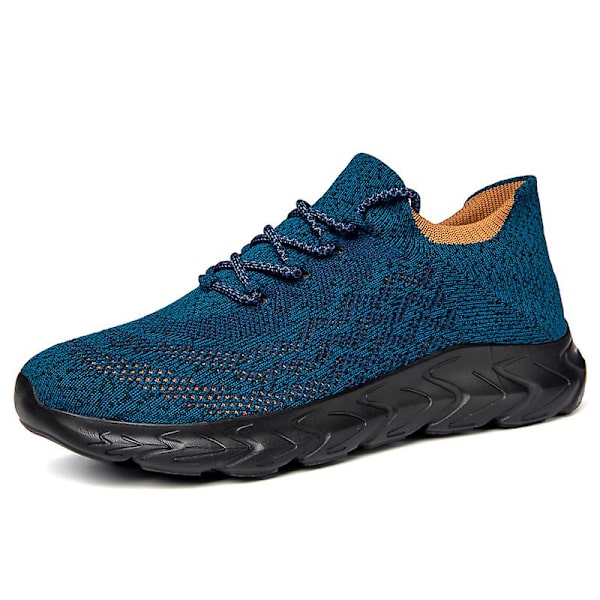 Sneakers för flugvävning för män Andas löparskor Mode sportskor 3A836 Blue 41