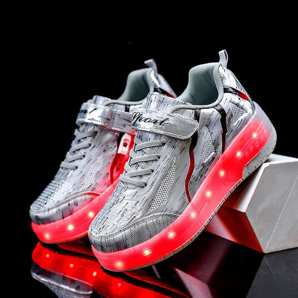 Barnsneakers Dubbelhjulsskor Led Light Skor q8 Silver 38