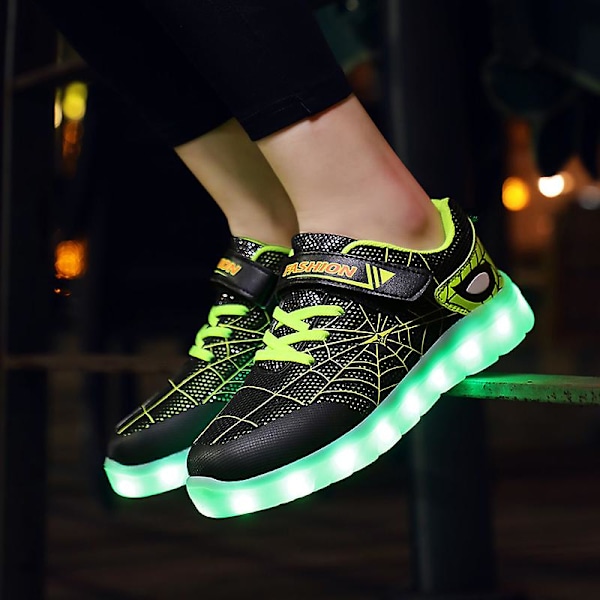 Barnsneakers Led Flash Skor Mode löparskor 807 BlackGreen 27