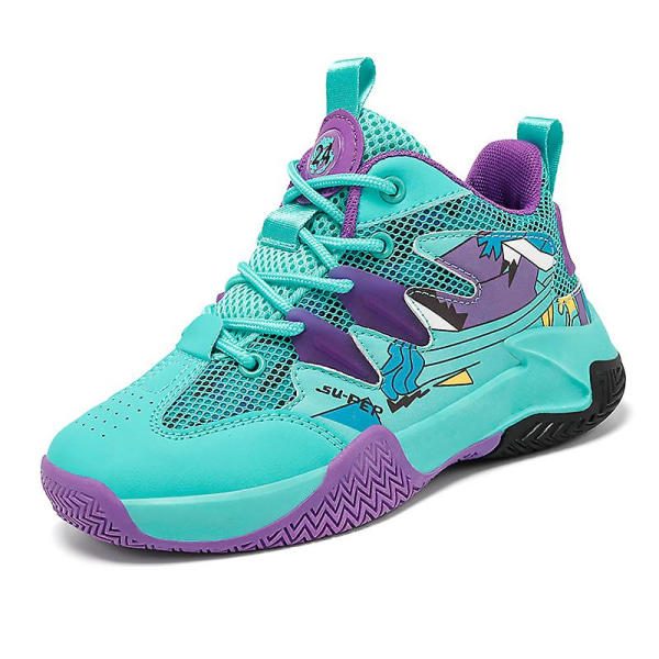 Barn Basketskor Mode Pojkar Flickor Sneakers Sportskor som andas 2L7066 Cyan 34