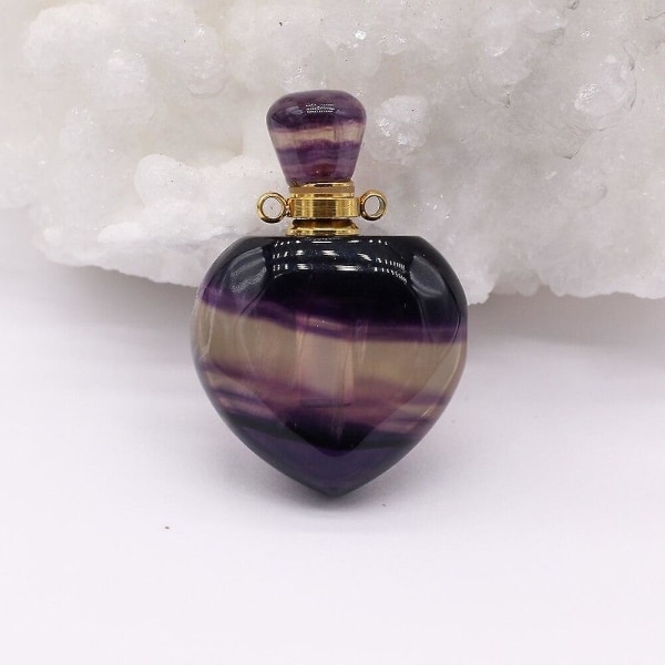 Natursten parfymflaska Persika-hjärtformade fluorithängande berlocker för smyckestillverkning DIY-hals