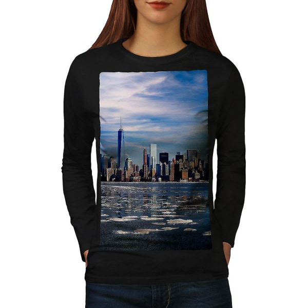 Usa New York City svart långärmad t-shirt för kvinnor S