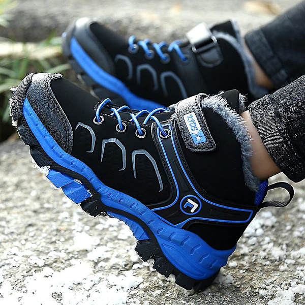 Pojkar Snow Boots Vinter Vattentät Antisladd Stövlar Vandring Outdoor Skor För Barn X888 BlackBlue 34