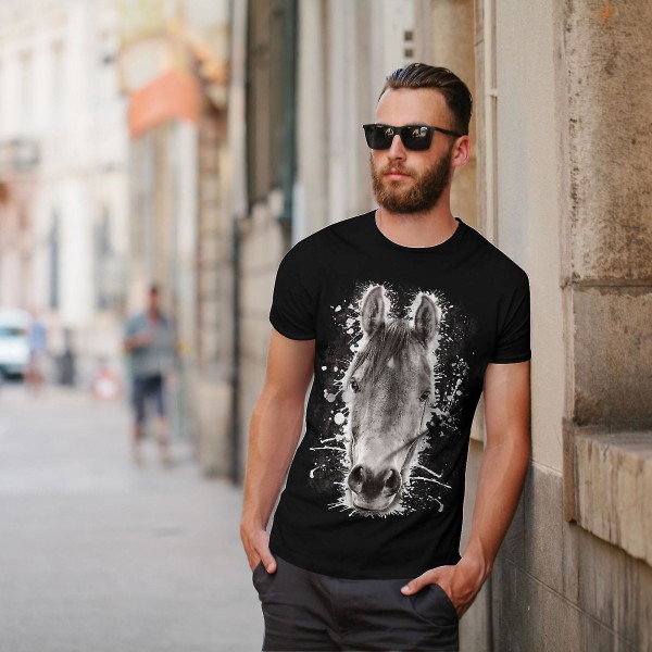 Horse Face Nature Men Blackt-shirt L