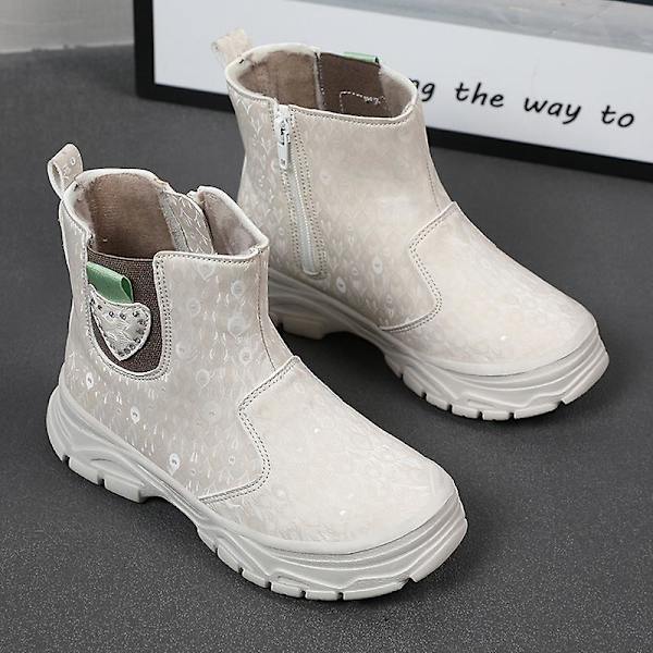 Vintersnöskor för barn Varma ankelstövlar Halkskydd Pojkar Flickor Vinterskor 821 Beige 34