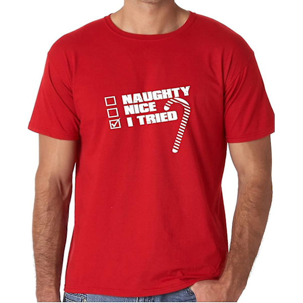 Crazy Bros Tees Cbtwear Naughty, Nice, I Tried - Rolig olämplig julfest på kontor - Ugly Xmas T-shirt för män X-Large