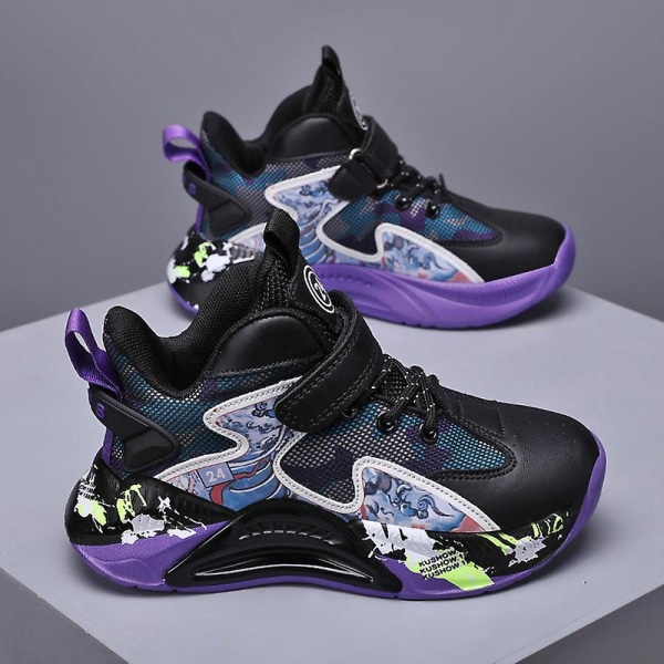 Basketskor för barn Mode Halkfria sneakers Sportskor som andas L2023 BlackPurple 36