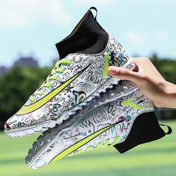 Fotbollsskor för män Halkfria fotbollsskor Klossar Gräs Fotbollssneakers Yjk66 White 43