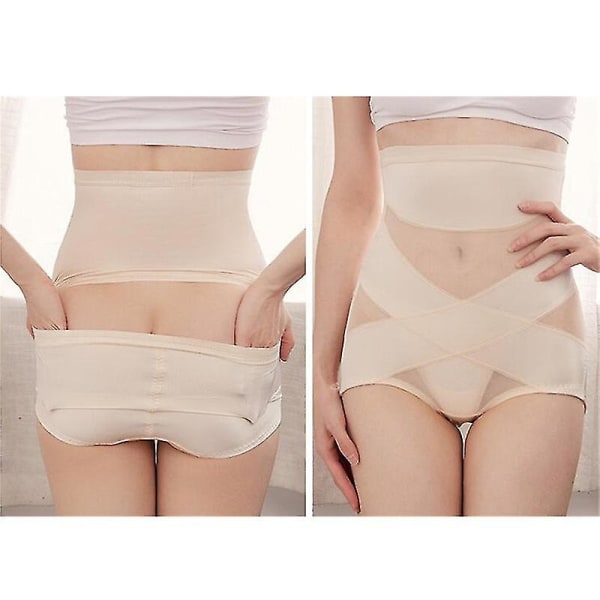 Kvinnor Butt Lifter Shapewear Hi-waist Dubbel Magkontroll Trosa Waist trainer Body Shaper beige 2XL