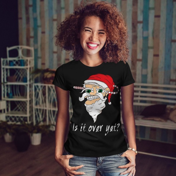 Över Ännu Santa Christmas Women Blackt-shirt L