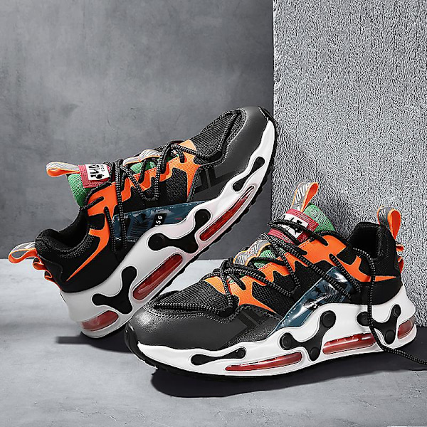 Herrsneakers Andningsluftkudde Sportlöparskor 1658 BlackOrange 44