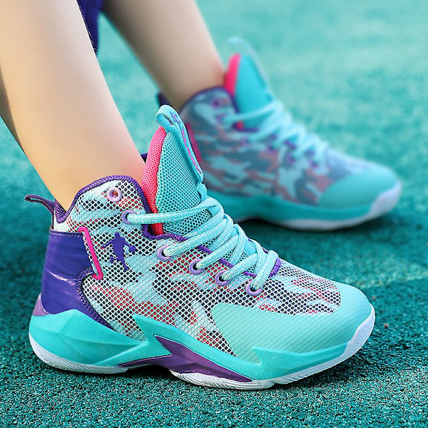 Basketskor för barn Mode Halkfria sneakers Sportskor som andas 8833 Cyan 34