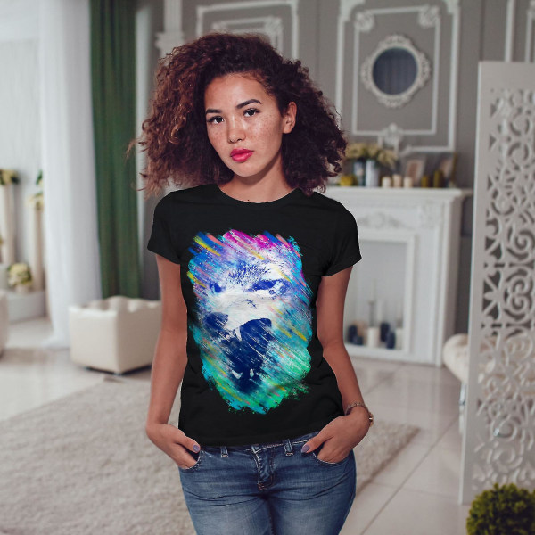 Wolf Face Angry Women Blackt-shirt XL