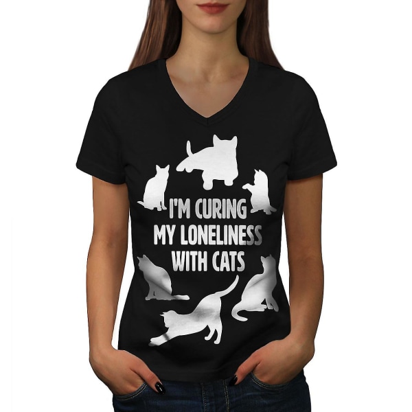 Loneliness Cat Joke T-shirt för kvinnor M