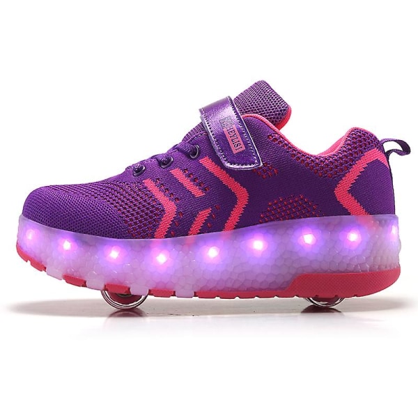 Barnsneakers Dubbelhjulsskor Led Light Skor för flickor 2101 Purple 35