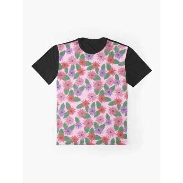 Blommönster med ljusrosa bakgrund Grafisk T-shirt Black L