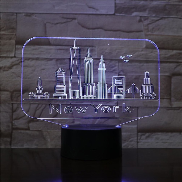 New York City 3d Led Nattljus Sovrumsbordslampa Färg ändras