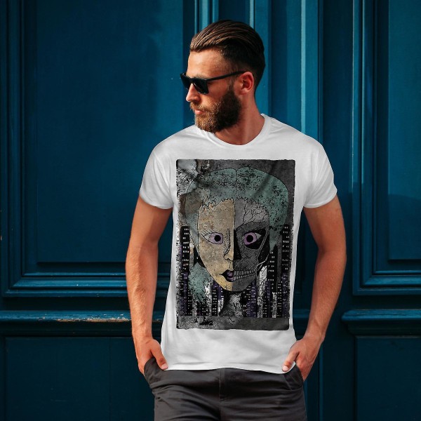Ansikte Skrämmande läskig Skräck Män Whitet-shirt | Wellcoda S