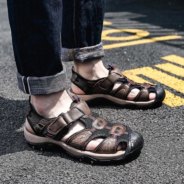 Strandtofflor för män Modesandaler Utomhus Halkfria inomhusskor 3B7257 Brown 43
