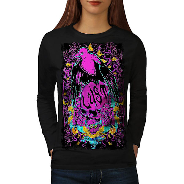 Kråklust dödar skalle Svart långärmad T-shirt för kvinnor M